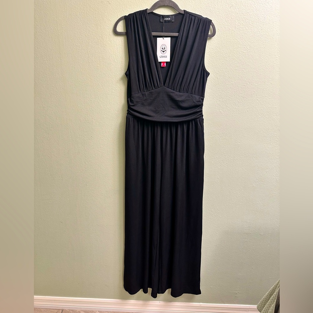 Cider Black Sleeveless Ribbed Jumpsuit Size Large